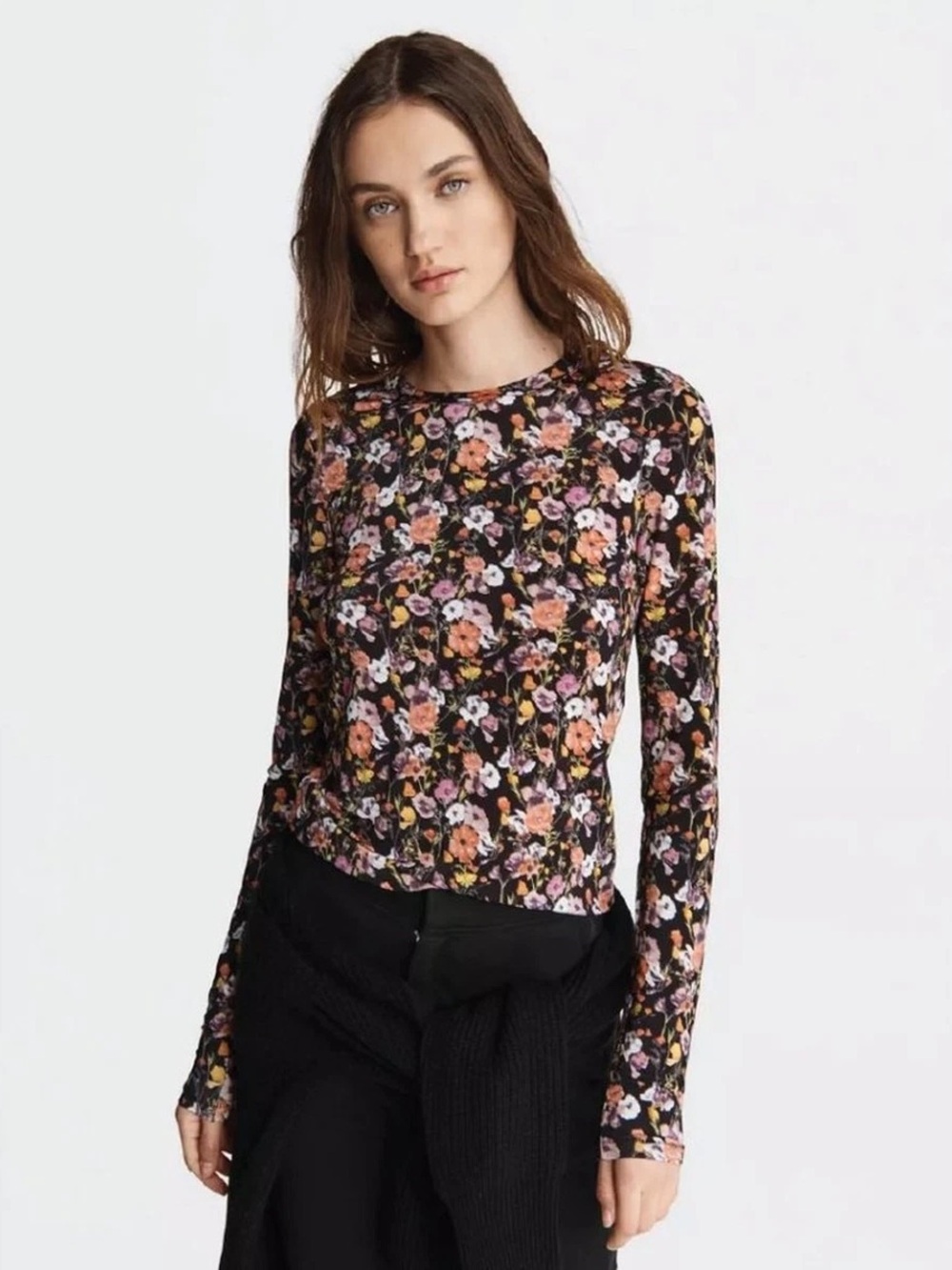RAG & BONE Sabeen Long Sleeve Top in Black Multi XS